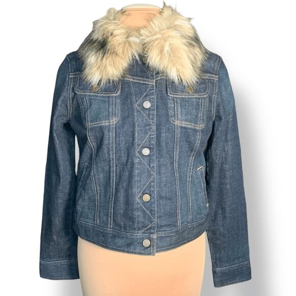Vintage Ralph Lauren Denim Jacket Removable Faux Fur Collar Boho Western Small - Picture 1 of 14